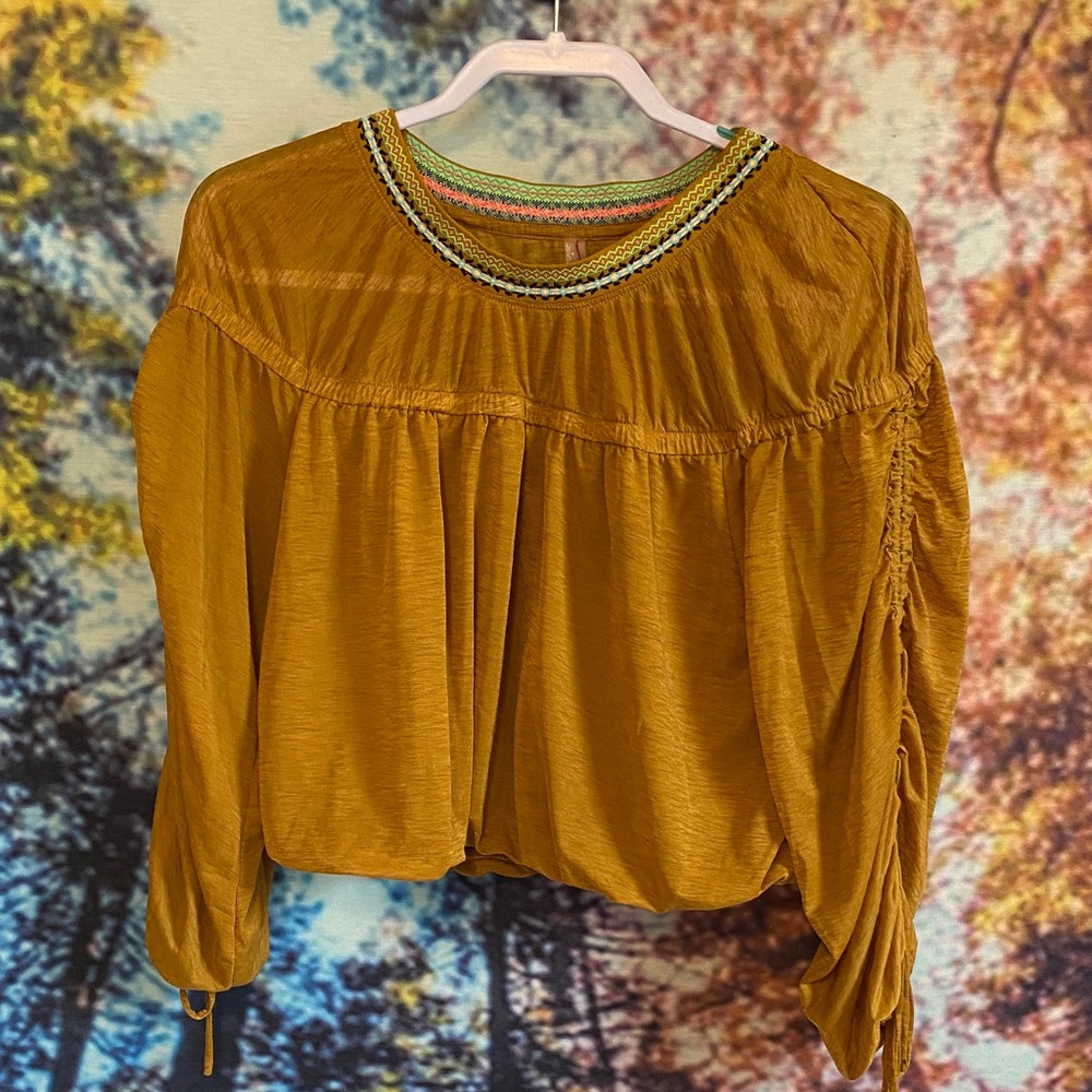 Free People Movement Gold/mustard Long Sleeve slightly sheer Top